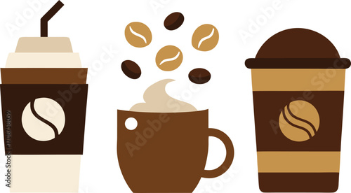 Diverse vector collection of delicious coffee drinks and beans scalable illustration for eps