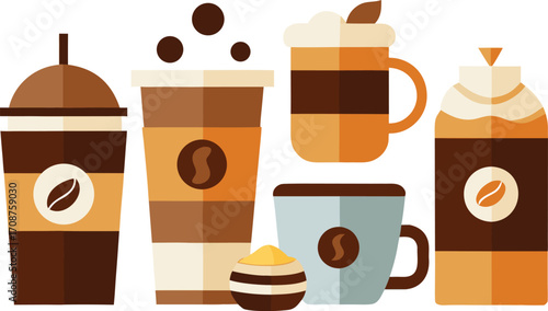 Collection of delicious coffee drinks vector illustration for graphic design projects