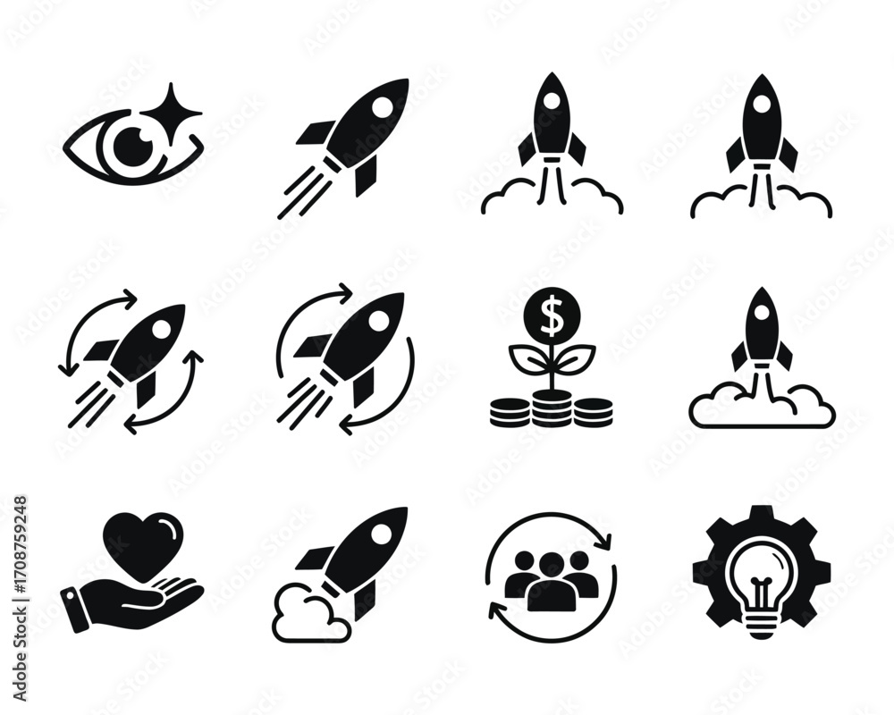 Naklejka premium Minimalist Black and White Business and Success Icons