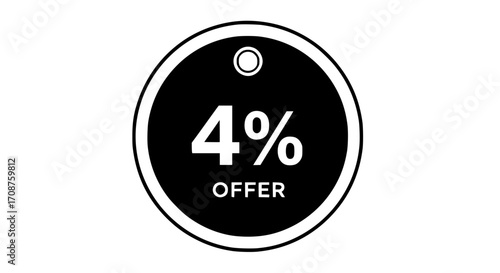 An attractive graphic design illustrating a striking black price tag boldly advertising a generous 4% off offer, inviting customers to save money and make smart purchasing decisions.