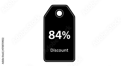 A striking black price tag with a bold display of an 84% discount, signifying a significant savings offer, creating an intriguing visual for shoppers. vector illustration