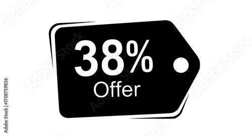 An enticing offer is elegantly presented on a chic black tag, prominently displaying a generous 38% discount, designed to draw the eye and highlight the value proposition. vector illustration