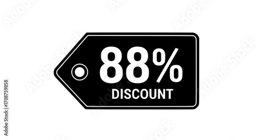 A striking minimalist image featuring a bold black price tag prominently displays an 88% discount, grabbing the viewer's attention and conveying savings. vector illustration