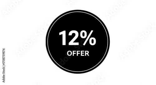 A sleek, minimalist badge boldly proclaims a 12% Offer, perfect for advertising promotions. vector illustration