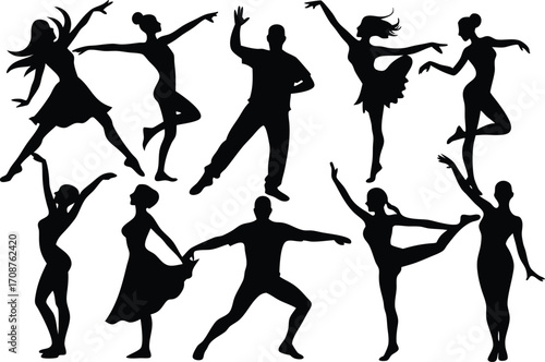 Dynamic dance silhouettes vector illustrations collection scalable eps graphics