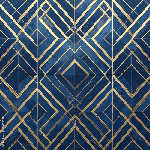 Abstract geometric pattern in navy blue and gold