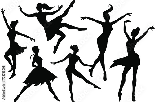 Graceful dance silhouettes vector collection ballet performers scalable illustration art
