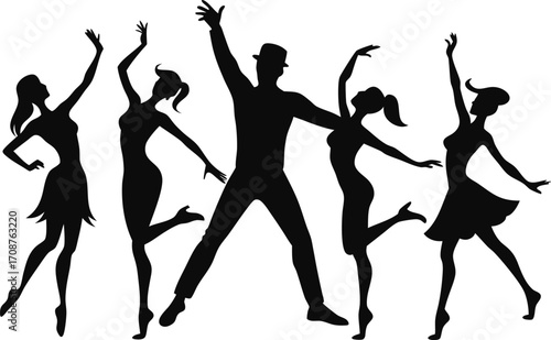Dynamic dance silhouettes vector illustration collection scalable eps icon set