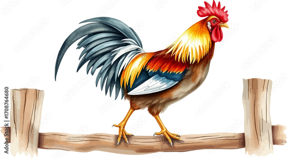 Fototapeta premium Watercolor vector illustration a rooster.