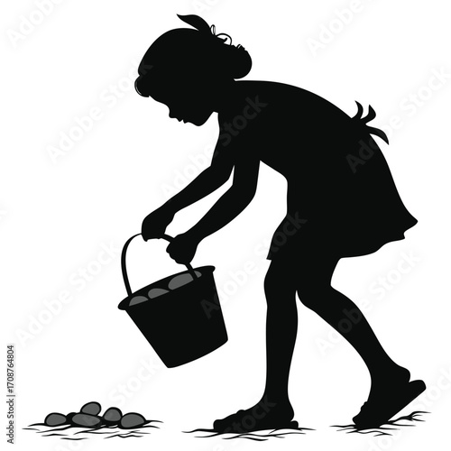 Girl collecting seashells