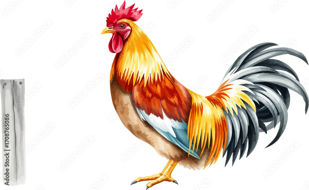 Fototapeta premium Watercolor vector illustration a rooster.