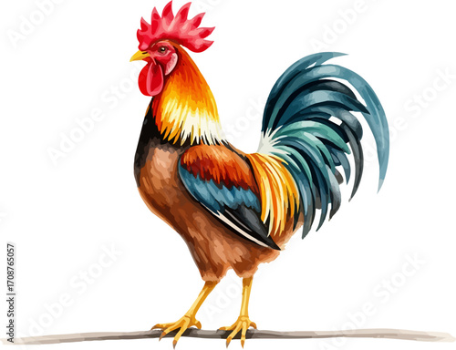 Watercolor vector illustration a rooster.