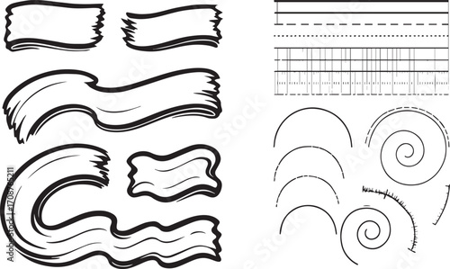 Collection of Hand-Drawn Ribbons Banners Lines and Swirls