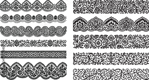Collection of Ornamental Lace Borders in Black and White
