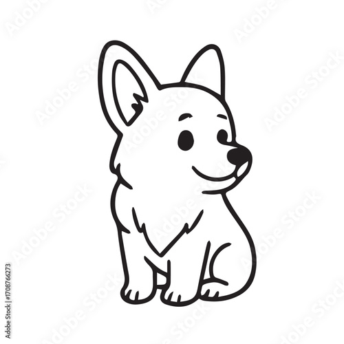 A cute golden retriever vector drawing in black and white, outlined with clear black strokes, highlighting friendly character, playful mood, and simplicity.