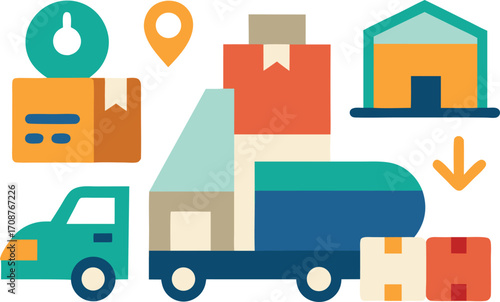 Delivery and logistics collection vector illustration icons for shipping and warehousing services