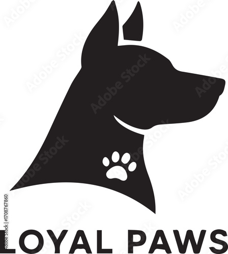 Loyal Paws Logo Silhouette of a Dog with Paw Print
