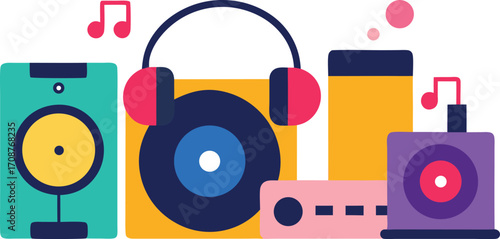 Vector dj and party elements bundle turntables headphones music icons eps scalable