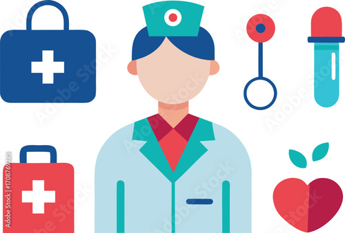 Doctor nurse medical elements bundle scalable vector illustration eps icon set