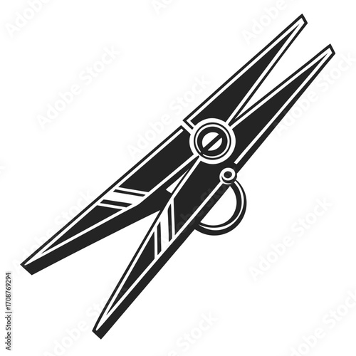 A stylized black and white illustration of a clothespin with a clean modern design isolated on a white background perfect for graphic design projects