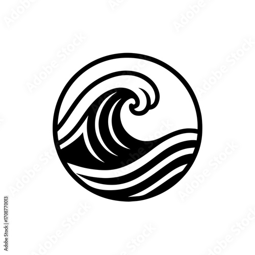 Ocean Wave Minimalist Icon in Circle – Symbol of Nature and Motion