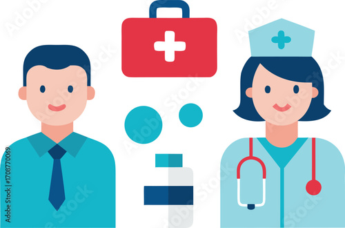 Doctor nurse medical kit flat design vector illustration bundle scalable eps graphics