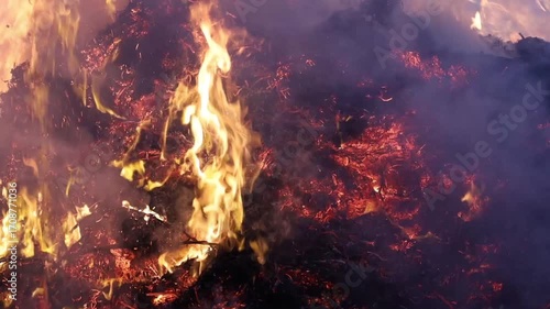 Close-up of brightly burning trash