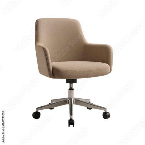 Modern beige upholstered office chair with metal base isolated on transparent background