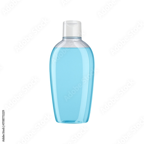 Blue liquid hand sanitizer bottle with white flip top isolated on transparent background