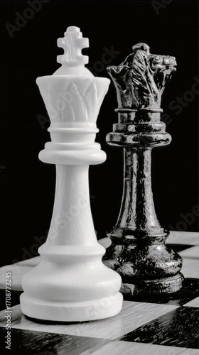 A White King and a Black Rook Are Displayed Against a Dark Background