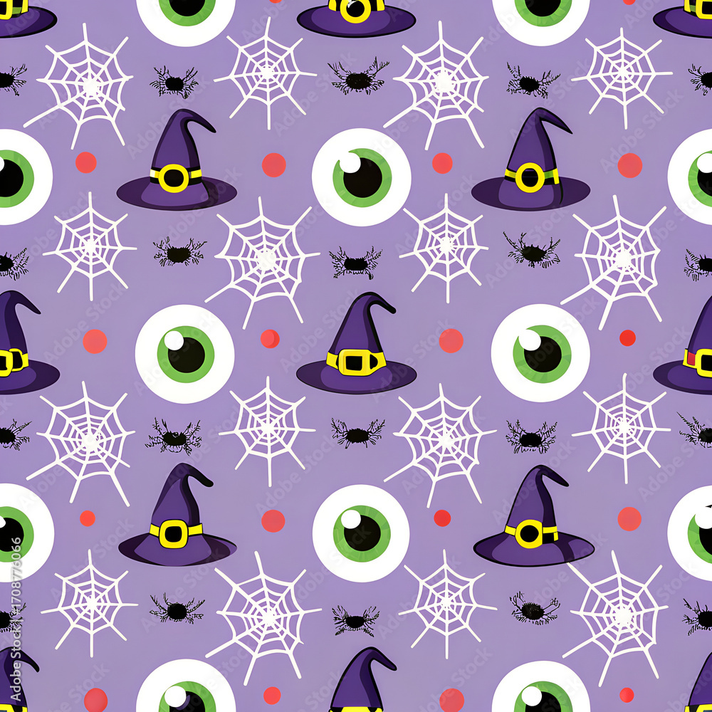 Halloween eyeball seamless pattern on purple background. halloween pattern background. vector illustration
