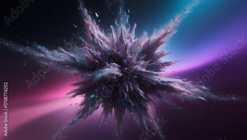 Colorful explosion in space with swirling patterns and dynamic energy at the forefront of a cosmic scene