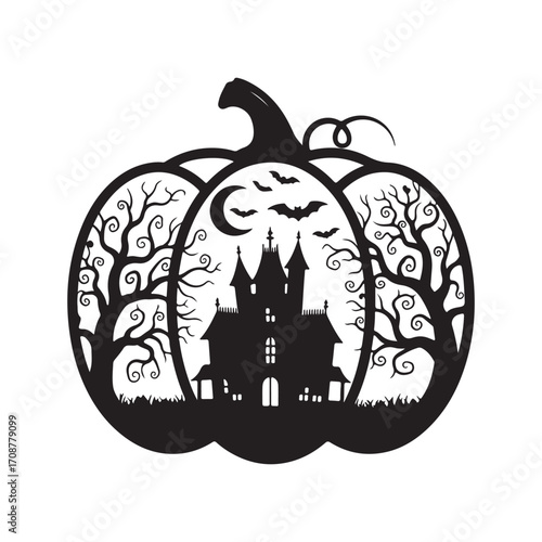 Halloween holiday black frame illustration template with spooky elements and festive decorations