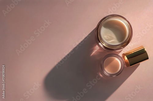Skincare Cream Jars With Soft Shadows on a Light Surface During Morning Light