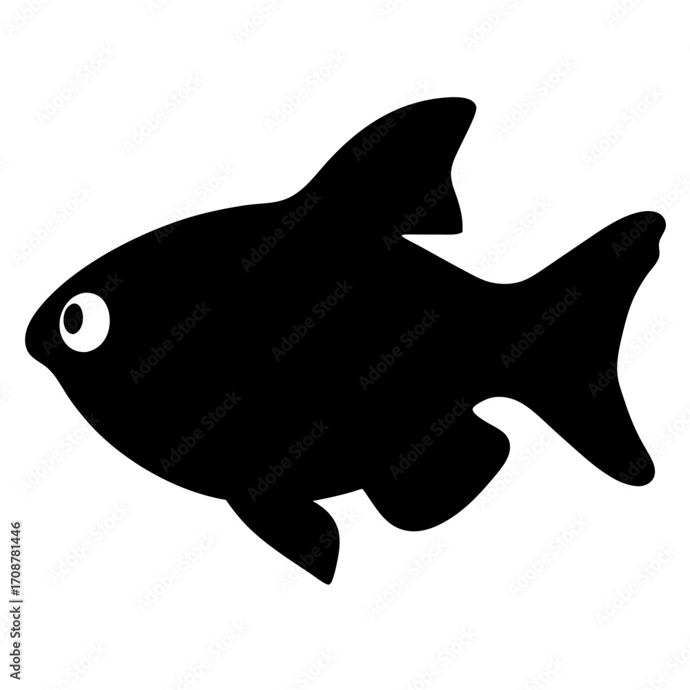 Obraz premium A black silhouette illustration of a stylized tropical fish with big eye