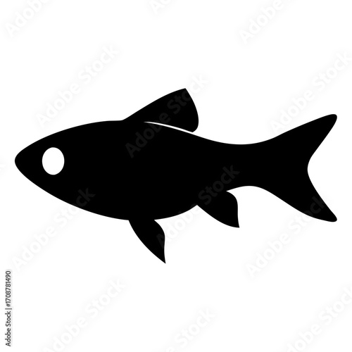 Simple black fish illustration on a white background showing aquatic life