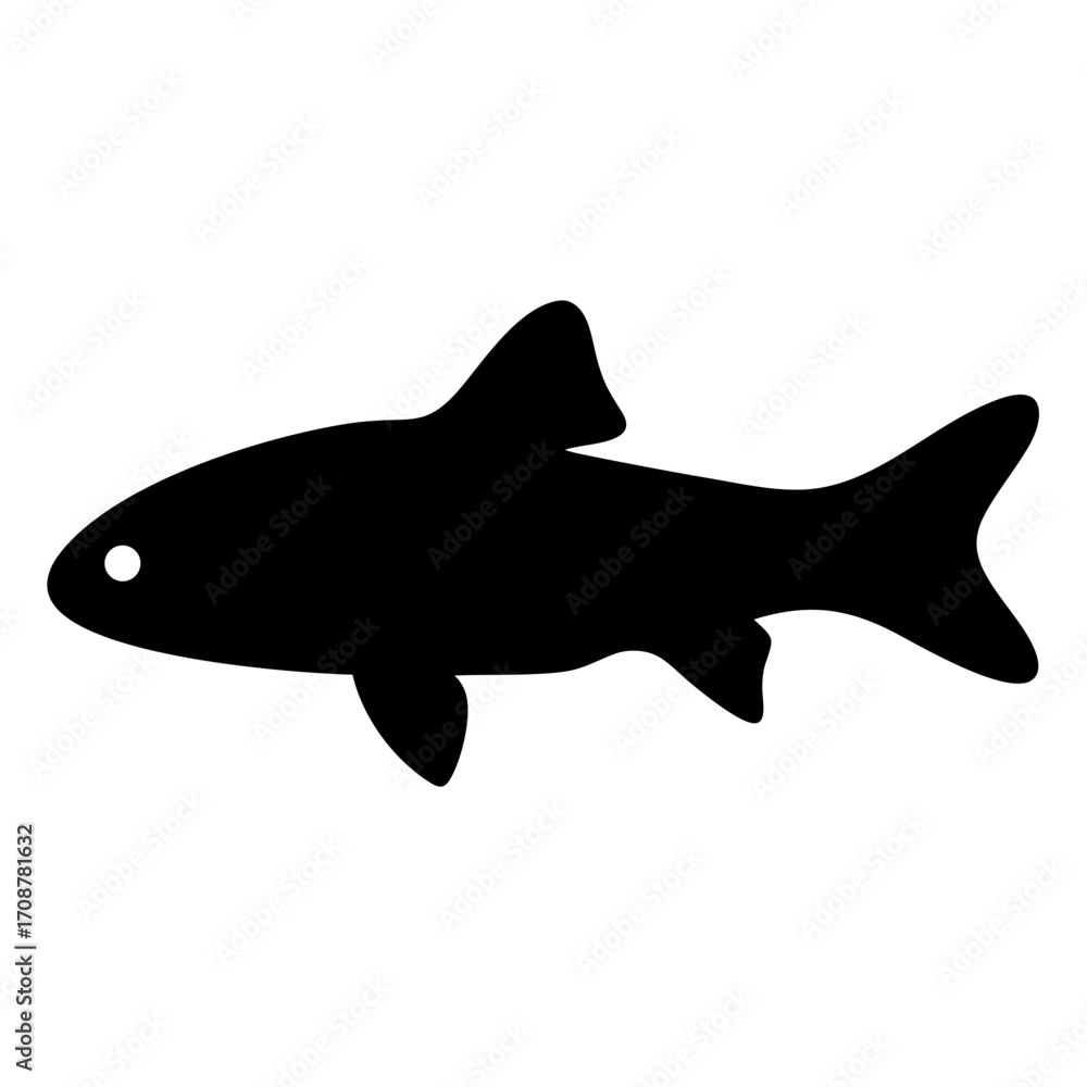 Fototapeta premium Stylized Black Fish Silhouette on White Background with Simple Eye Detail