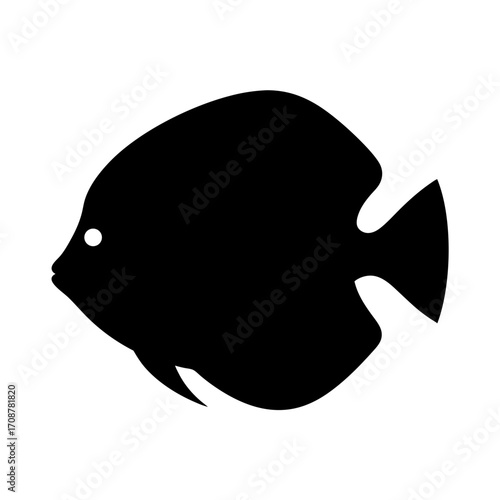 Striking black silhouette of a tropical fish with a simple white eye
