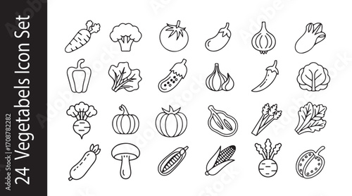 Vegetable Icons in Line Style for Infographics, UI Design, and Educational Use