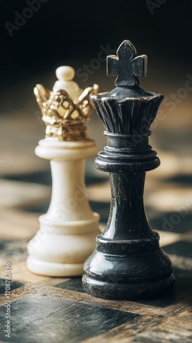 A White King and a Black Rook Are Displayed Against a Dark Background.