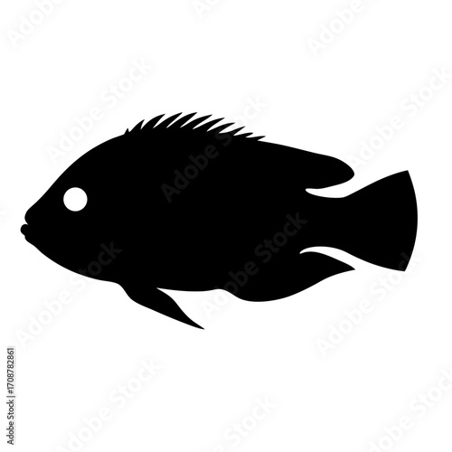 Black silhouette of an ovalshaped fish with spiky dorsal fins vector