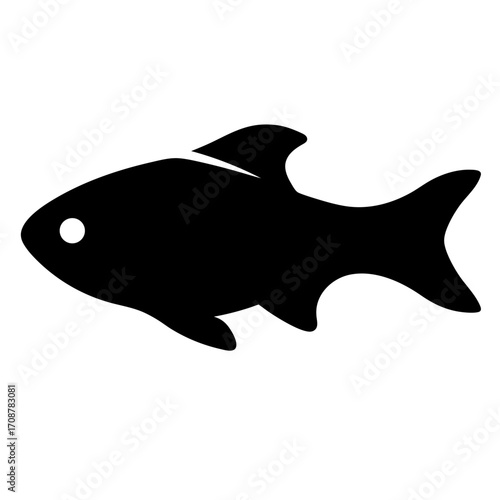 Black silhouette of a swimming fish with fins and a tail design