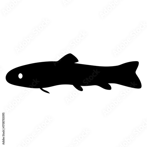 Silhouette of a sleek, stylized fish with prominent fins and a defined tail