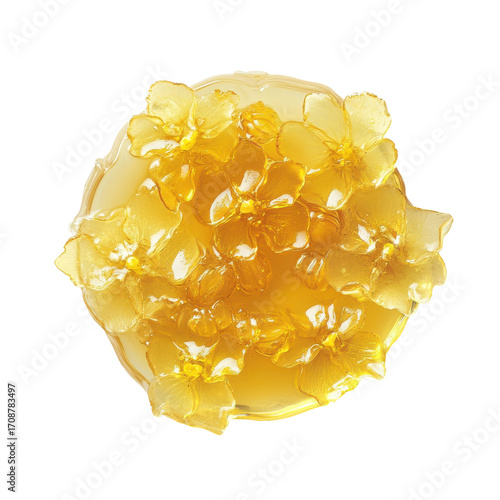 Natural Floral Honey with Edible Flowers in a Decorative Arrangement on transparent background