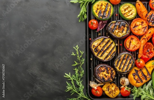 Grilled Vegetables Displayed on a Black Surface Ready for a Summer Barbecue G...