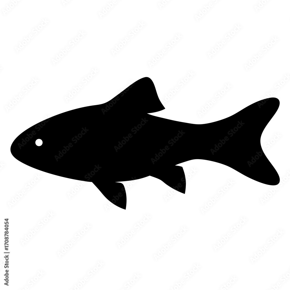 Obraz premium A simple black silhouette of a fish swimming to the left side