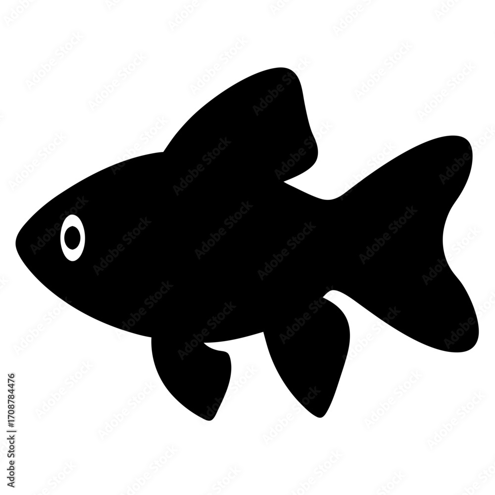 Fototapeta premium Simple black fish vector graphic illustration, cute and cartoonish for children