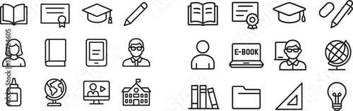 Educational icons representing various aspects of learning, technology, and academic achievements in a digital format