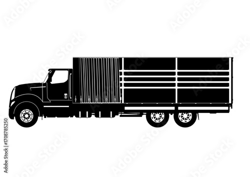 Truck icon. Modern curtainsider truck silhouette. Side view. Flat vector