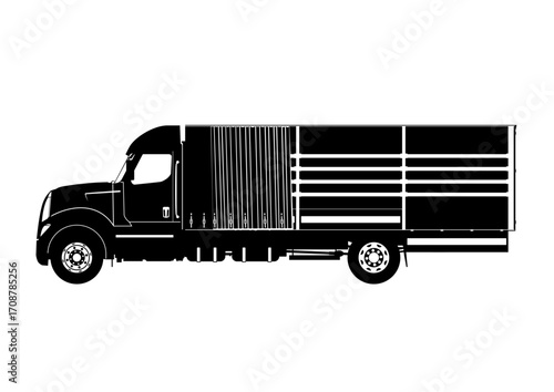 Truck icon. Modern curtainsider truck silhouette. Side view. Flat vector